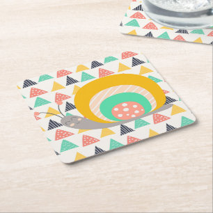 Happy Snail on Triangles Square Paper Coaster