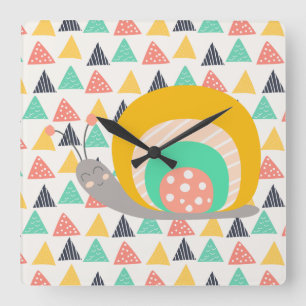 Happy Snail on Triangles Square Wall Clock