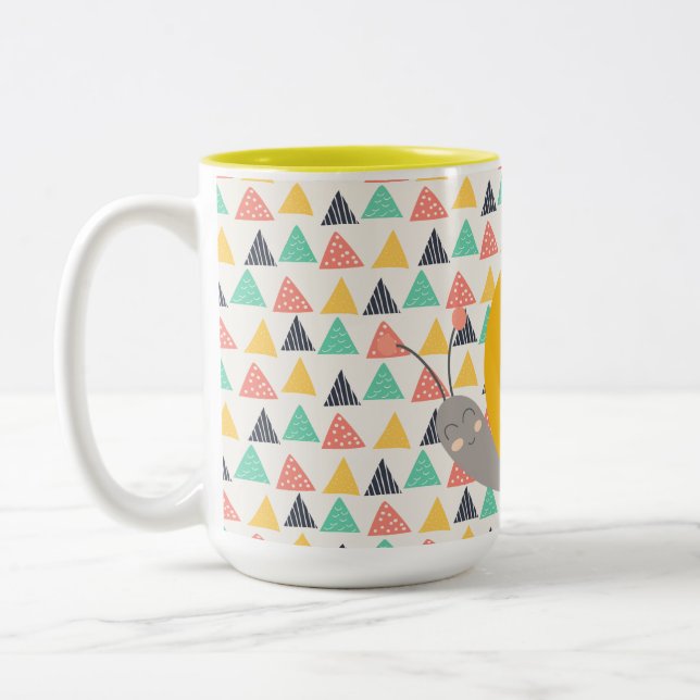 Happy Snail on Triangles Two-Tone Coffee Mug (Left)