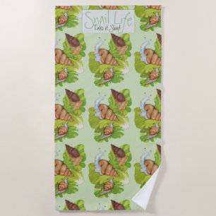 Happy Snails on Lettuce Leaf Art Beach Towel