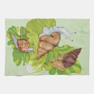 Happy Snails on Lettuce Leaf Art Tea Towel