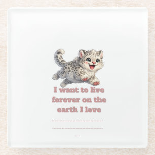 Happy Snow Leopard Wildlife Conservation Inspirati Glass Coaster