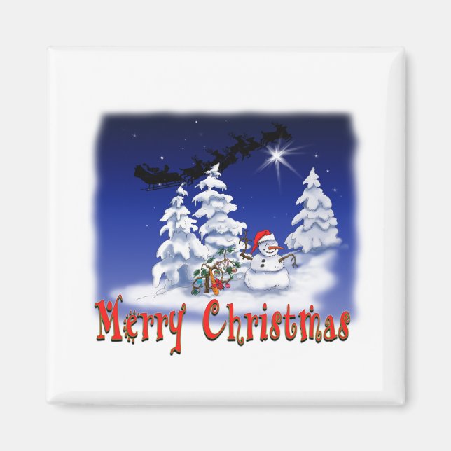 Happy snow man at Christmas time Magnet (Front)