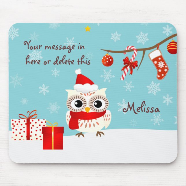 Happy Snow Owl Greetings Mousepad (Front)