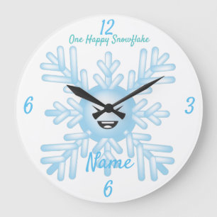 Happy Snowflake Emoticon Thunder_Cove Large Clock