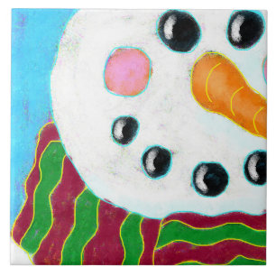 Happy Snowman Abstract Art Tile