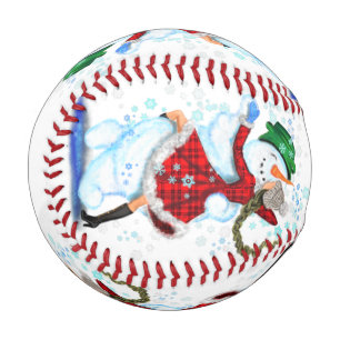 Happy Snowman and Girl Dance Tango Christmas Baseball