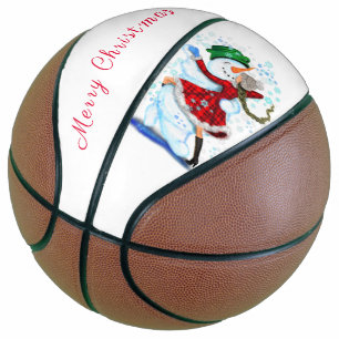 Happy Snowman and Girl Dance Tango Christmas Party Basketball