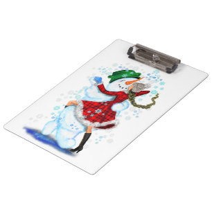 Happy Snowman and Girl Dance Tango Christmas Party Clipboard