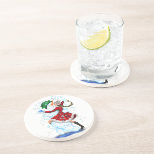 Happy Snowman and Girl Dance Tango Christmas Party Coaster