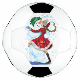 Happy Snowman and Girl Dance Tango Christmas Party Football