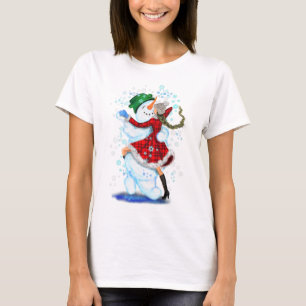 Happy Snowman and Girl Dance Tango Christmas Party T-Shirt