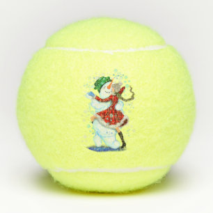 Happy Snowman and Girl Dance Tango Christmas Party Tennis Balls
