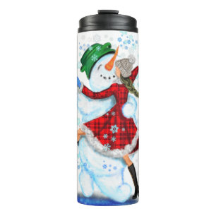 Happy Snowman and Girl Dance Tango Christmas Party Thermal Tumbler