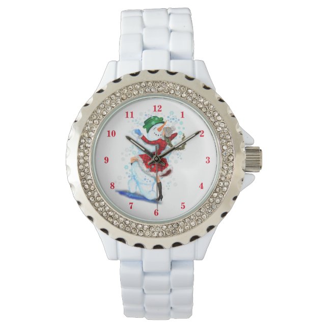 Happy Snowman and Girl Dance Tango Christmas Party Watch (Front)