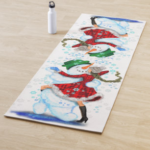 Happy Snowman and Girl Dance Tango Christmas Party Yoga Mat
