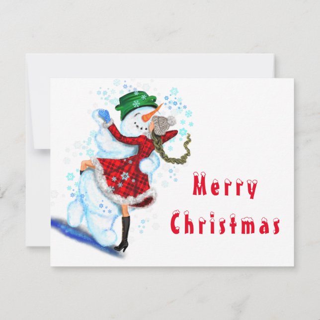 Happy Snowman and Girl Dance Tango Merry Christmas (Back)