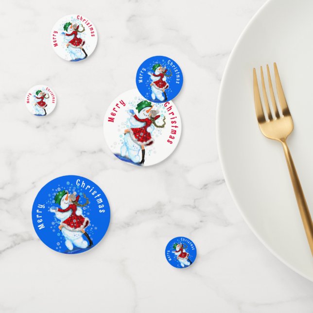 Happy Snowman and Girl Dancing Christmas Confetti (Group)