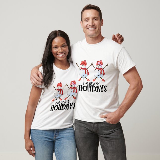 Happy snowman and his wife celebrating Christmas T-Shirt (Unisex)