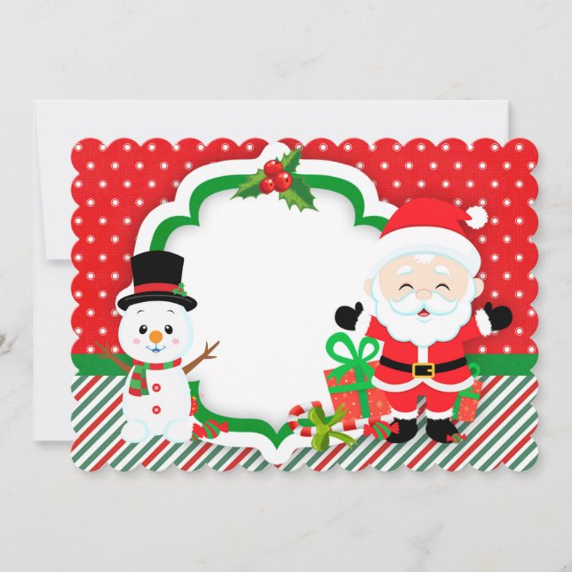 Happy snowman and Santa Claus Holiday Card (Front)