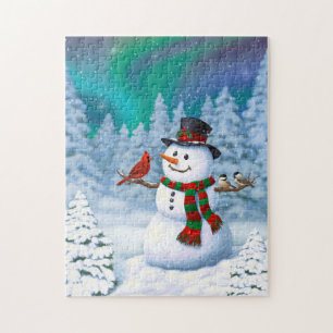 Happy Snowman and Winter Birds Jigsaw Puzzle