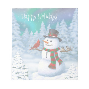 Happy Snowman and Winter Birds Notepad