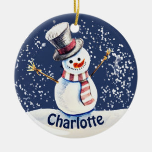 Happy Snowman Art Ceramic Tree Decoration