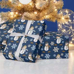 Happy Snowman Blue Christmas Wrapping Paper