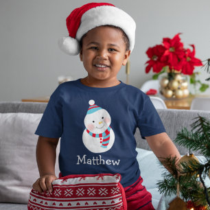Happy Snowman Blue Personalised Boys Name T-Shirt