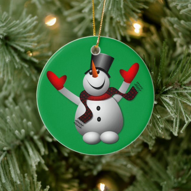 Happy Snowman Ceramic Tree Decoration (Tree)