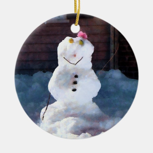 Happy Snowman Ceramic Tree Decoration (Front)