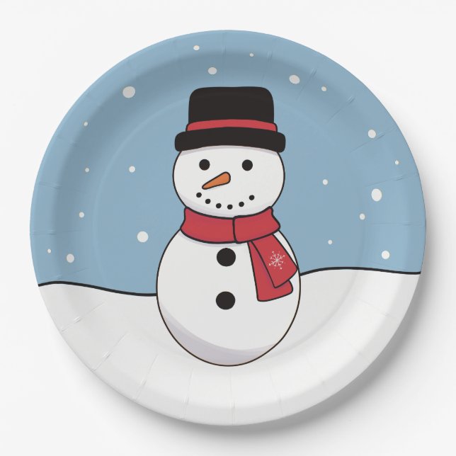 Happy Snowman Christmas Holiday Paper Plate (Front)