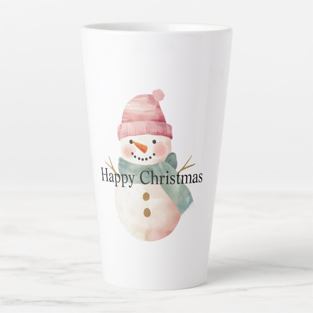 Happy Snowman Christmas Latte Mug (Front)
