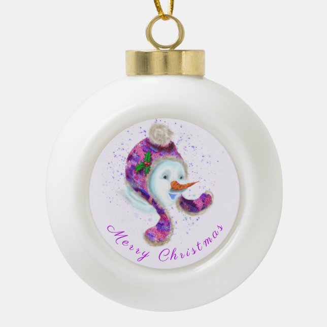 Happy Snowman Christmas Ornament (Front)