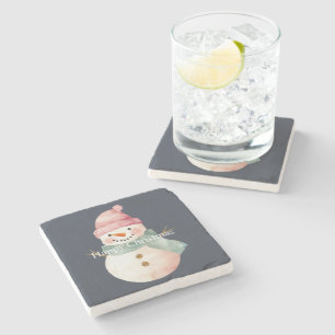 Happy Snowman Christmas Stone Coaster