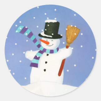 Happy Snowman Classic Round Sticker