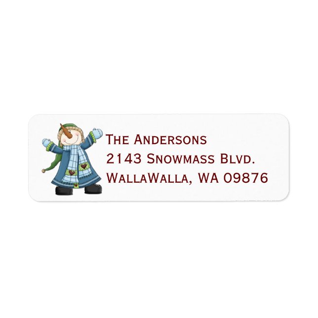 Happy Snowman Custom Holiday Address Label (Front)
