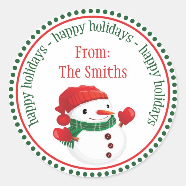 Happy Snowman Dot Circle Labels (Front)