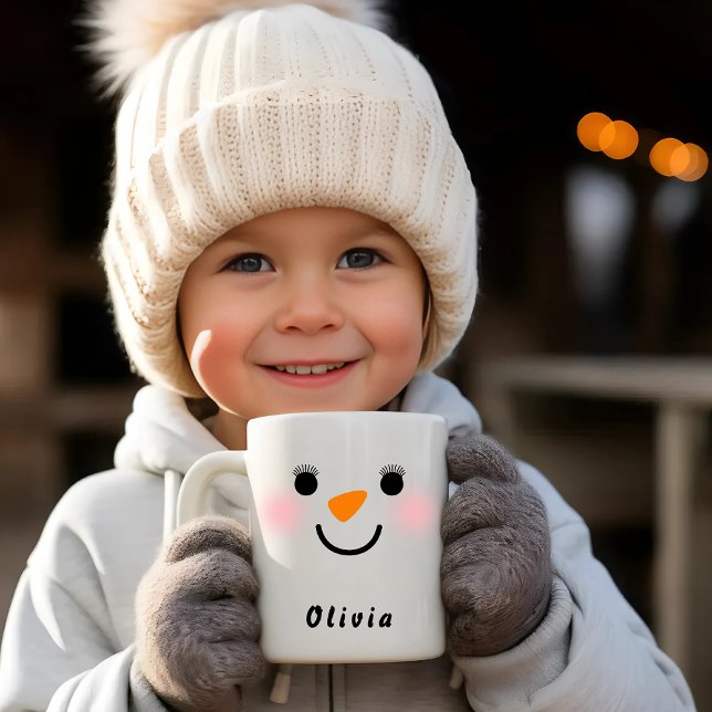 Happy Snowman Face Custom Name Girl Holiday  Coffee Mug (Creator Uploaded)