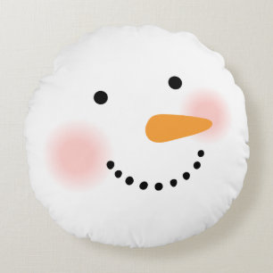 Happy Snowman Face Holiday Round Cushion