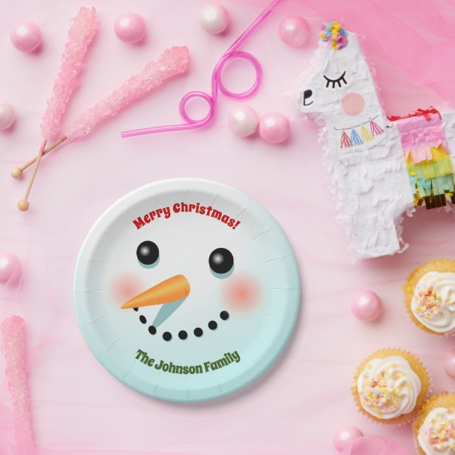 Happy Snowman Face Paper Plate (Party)
