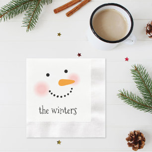 Happy Snowman Face Personalised Family Name Napkin