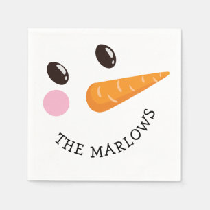 Happy Snowman Face Personalised Family Name Winter Napkin