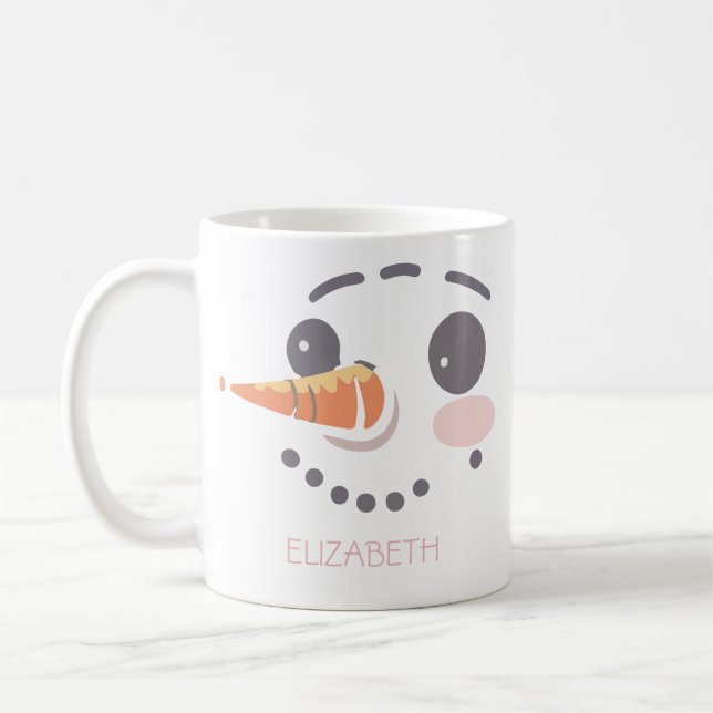 Happy Snowman Face Personalised Gift Coffee Mug (Left)