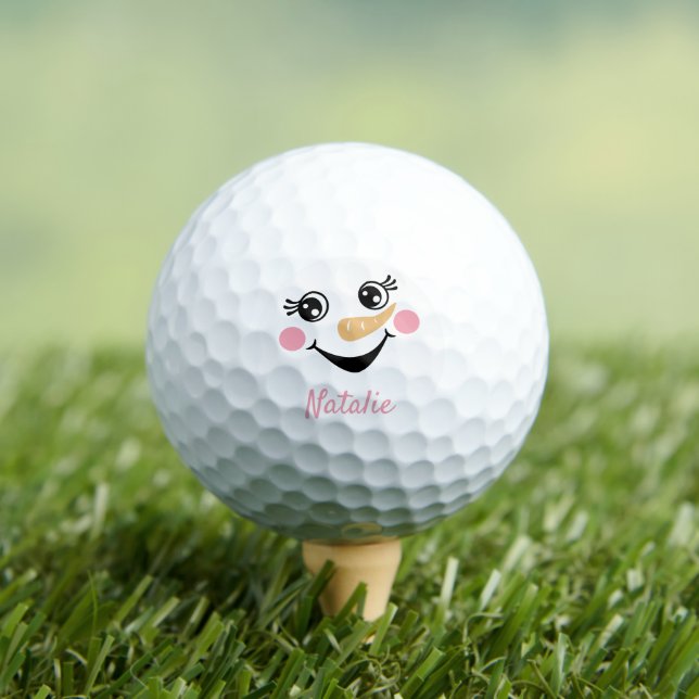Happy Snowman Face Personalised Name  Golf Balls (Insitu Tee)