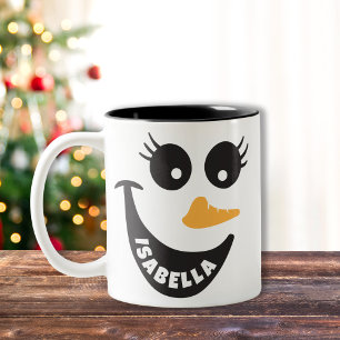 Happy Snowman Face Personalised Name Holiday Gift Two-Tone Coffee Mug