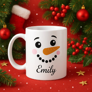 Happy Snowman Face Personalised Name holiday Mug