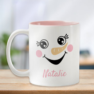 Happy Snowman Face Personalised Name Holiday Two-Tone Coffee Mug