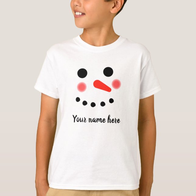 Happy Snowman Face Personalised Name T-Shirt (Front)