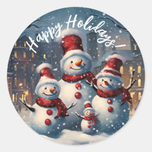 Happy Snowman Family Christmas Classic Round Sticker